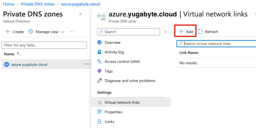 Azure Create Virtual network links Azure Create Virtual network links